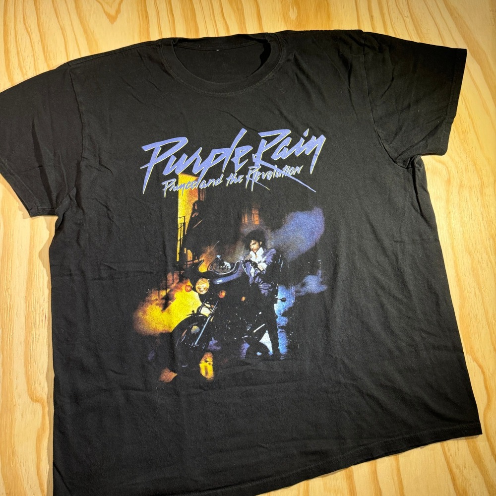 Prince Mens Purple Rain Movie Album Promo Graphic Tee Black Concert Music Size L